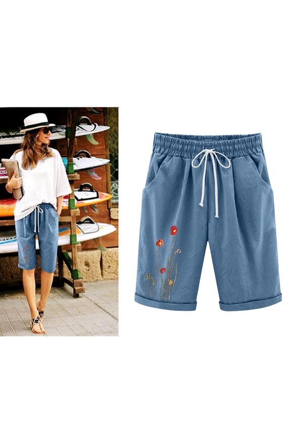 Womens Shorts Clearance Shorts for Women Plus Size Women's Shorts Pull on Summer Printed Casual Loose Pockets Lacing Shorts Pants