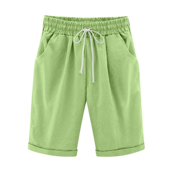Viikei Womens Shorts Clearance Shorts for Women Plus Size Women's Shorts Pull on Summer Solid five Points Cotton Linen Pants Casual Pants