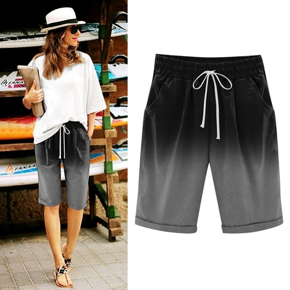 Viikei Womens Shorts Clearance Shorts for Women Plus Size Women's Shorts Pull on Fashion Casual Loose Shorts Elastic Waist Summer Pockets Printing Pants