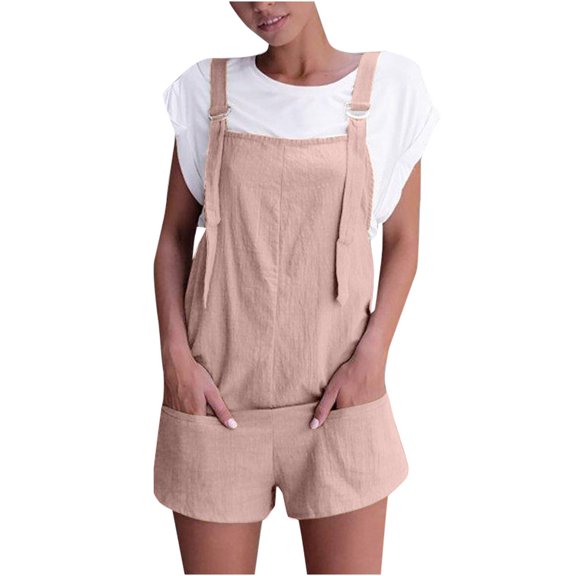 Viikei Womens Shorts Under $10 Women's Cotton Pocket Retractable Shoulder Strap Short Strap Jumpsuit