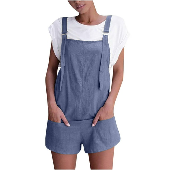 Viikei Womens Shorts Under $10 Women's Cotton Pocket Retractable Shoulder Strap Short Strap Jumpsuit