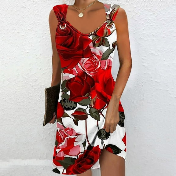 Viikei Womens Summer Dresses,Belted Wrap Short Sleeve Dress,Women's Geometric Printed Elegant Camisole Round Neck Dress Multicolor S