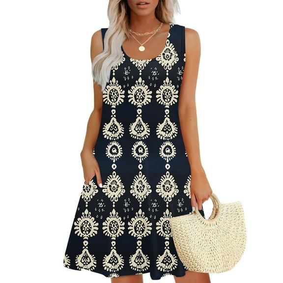 Viikei Womens Summer Dresses,Dresses for Women Plus SizeWomen Casual Loose Summer Printed Dress Sleeveless V-neck Top/shirt Set Multicolor L