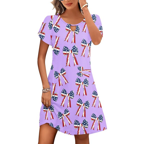 Viikei Womens Summer Dresses,Elegant Short Sleeve Dress for Women,Women's Casual Loose Summer Printed Short Sleeved Dress Purple XXL