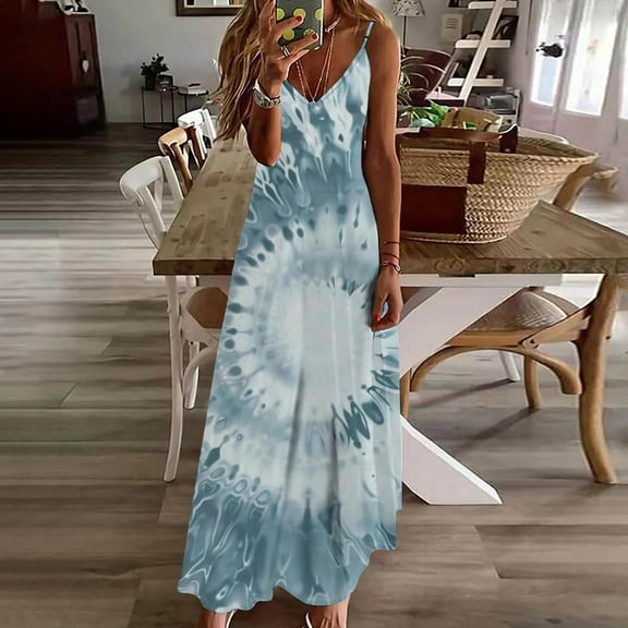 Viikei Womens Summer Dresses,Plus Size Summer Maxi Dress for Women,Fashion Women Summer Casual Solid V-Neck Camis Sleeveless Long Dress White M