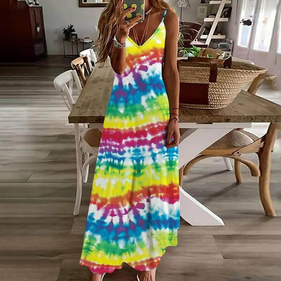 Viikei Womens Summer Dresses,Plus Size Summer Maxi Dress for Women,Fashion Women Summer Casual Solid V-Neck Camis Sleeveless Long Dress Yellow S