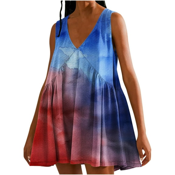 Viikei Womens Summer Dresses,Plus Size Summer Maxi Dress for Women,Women's Summer Print Casual Loose Sleevless V-Neck Dress Multicolor S