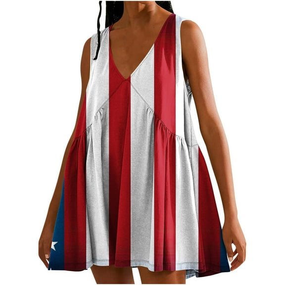 Viikei Womens Summer Dresses,Plus Size Summer Maxi Dress for Women,Women's Summer Print Casual Loose Sleevless V-Neck Dress Red L