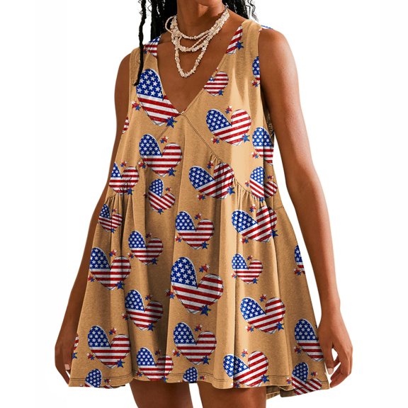 Viikei Womens Summer Dresses,Plus Size Summer Maxi Dress for Women,Women's Summer Print Casual Loose Sleevless V-Neck Dress Yellow XL