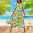 thumbnail image 1 of Viikei Womens Summer Dresses Plus Size,Women's Slim-Fit Short Sleeve Dress,Women's Flower Printing Casual Short Sleeve Crewneck Dress Casual Flowy Tiered Maxi Beach Dress Yellow M, 1 of 6