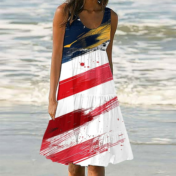 Viikei Womens Summer Dresses,Summer Dresses for Juniors,Womens Fashion Holiday Summer Casual Printing Sleeveless Party Beach Loose Dress White XXXL
