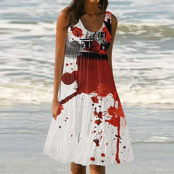 Viikei Womens Summer Dresses under $10,Summer Dresses for Girls,Women's Summer Casual Loose Sleevless Crew Neck Dress Wine XXL