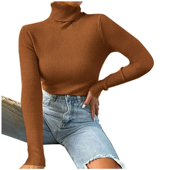 Summer Tops Viikei Womens Sweaters Cardigan Sweaters for Women Clearance $5.00 Fashion Women Solid Long Sleeve Pullove Turtleneck-Neck Casual Sweater Tops