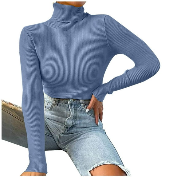 Plus Size Tops for Women Viikei Womens Sweaters Cardigan Sweaters for Women Clearance $5.00 Fashion Women Solid Long Sleeve Pullove Turtleneck-Neck Casual Sweater Tops