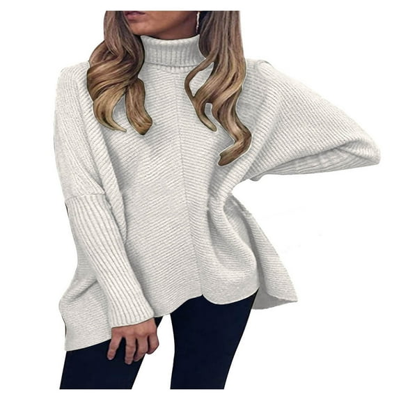Viikei Womens Sweaters Cardigan Sweaters for Women Clearance $5 Fashion Women Casual Turtleneck Solid Color Long Sleeve Pullover Sweater