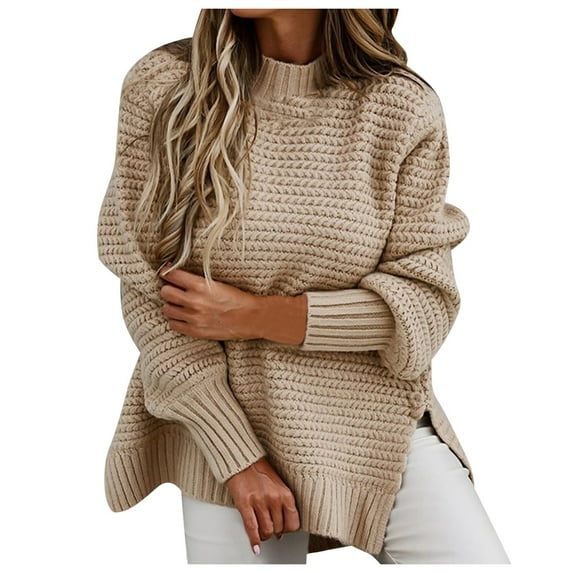 Viikei Womens Sweaters Cardigan Sweaters for Women Clearance $5 Women Loose Casual Solid Stitching Long-Sleeved Knitted Sweater