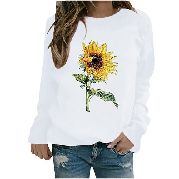 Viikei Womens Sweaters Cardigan Sweaters for Women Plus Size Women SunFlower Printed Pullover Sweatshirt Long Sleeve Sweatshirt Top