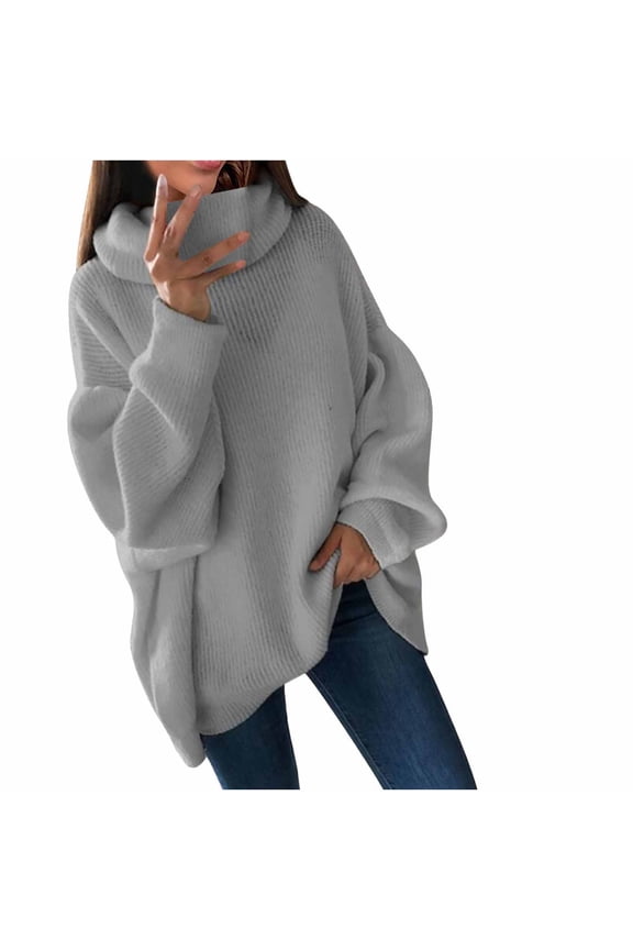 Womens Sweaters Clearance Plus Size Knitted Turtleneck Solid Pullover Tops