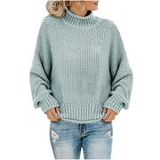 Summer Tops for Women Viikei Womens Sweaters Clearance Plus Size Turtleneck Knitted Pullover Solid Color Long Sleeve Tops