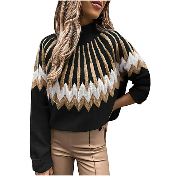 Viikei Womens Sweaters Clearance Plus Size Turtleneck Knitted Warm Slim Fit Print Long Sleeves Sweater Tops