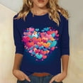 thumbnail image 1 of Going Out Tops for Women Viikei Womens Sweatshirts with No Hood,Plus Size Tops Long Sleeve,Ladies' Loose Casual Valentine's Day Printed Round Neck Three Quarter Sleeve 3/4 Sleeve T-shirt Top Navy L, 1 of 5
