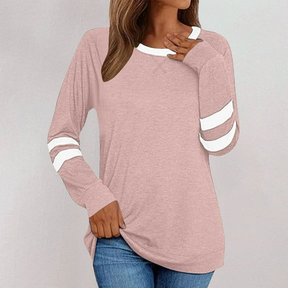Viikei Womens Sweatshirts with No Hood,Hoodies for Women Plus Size,Women's New Long Sleeve Round Neck Line Casual Jacket Pink S