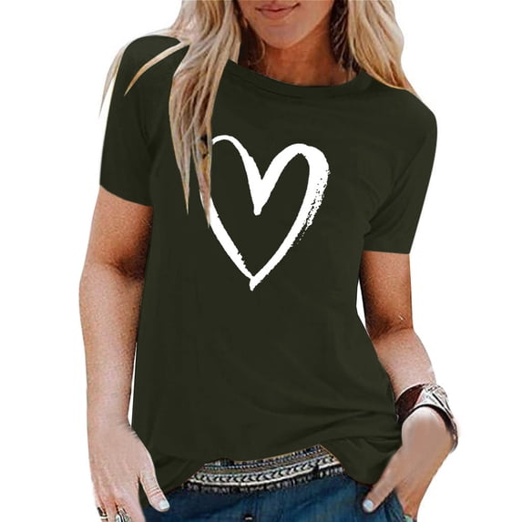 Viikei Womens T Shirts Plus Size Short Sleeve Tops on Clearance Summer Blouses for Women Summer Heart Printing Shirt Casual Tunic Blouse