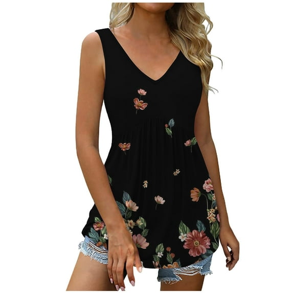 Tops for Women Trendy Viikei Womens Tank Top Camisoles for Women Plus Plus Size Printed Vest V-neck Loose Pullover Tops
