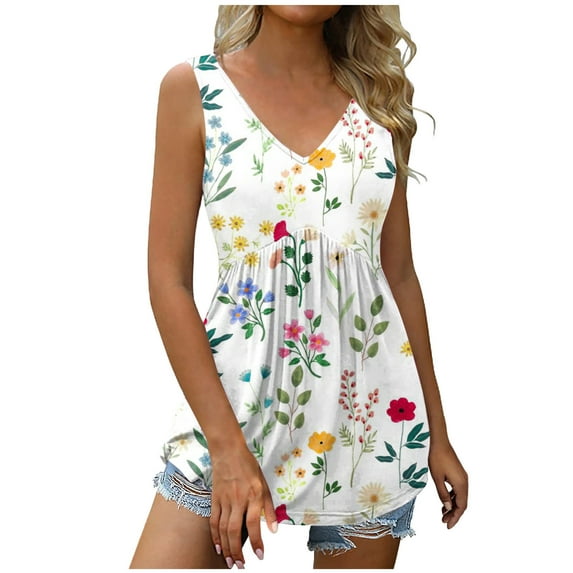 Workout Tops for Women Viikei Womens Tank Top Camisoles for Women Plus Plus Size Printed Vest V-neck Loose Pullover Tops
