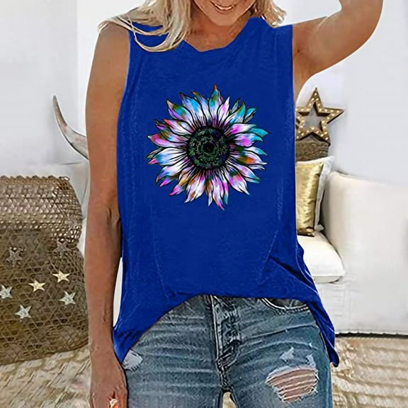 Viikei Womens Tank Top Camisoles for Women Plus Tops Loose Fit Plus Size Sunflower Printed Shirts