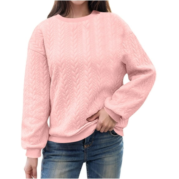 Viikei Womens Tops Casual Clearance,Sweatshirts for Women Oversized,Womens Oversized Round Neck Fall Winter Casual Quilted Long Sleeve Drawstring Pocketed Sweatshirts Pullover Tops Watermelon Red L