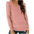 thumbnail image 1 of Spring Tops for Women Viikei Womens Tops Dressy Casual,Fall Winter Tops Clearance,Women's Long-sleeved V-neck Solid Color Tops Bottoming Shirt T-shirt Pink L, 1 of 5
