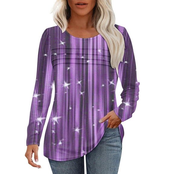 Viikei Womens Tops Long Sleeve Pullover,Women's Spring/Summer Floral Printed Round Neck Long Sleeve T-shirt Purple S