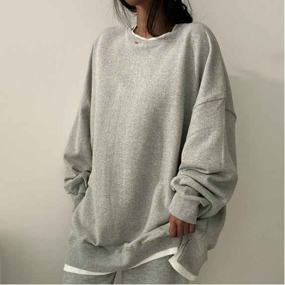 Going Out Tops for Women Viikei Womens Tops Long Sleeve Sweatshirts,Hoodies for Women Plus Size,Womens Round Neck Sweater Sports T-Shirt Base Long Sleeved Top Gray XXL（4）