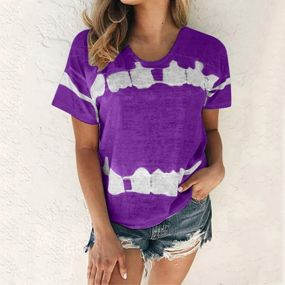 Going Out Tops for Women Viikei Womens Tops Short Sleeve Plus Size Fashion O-Neck Solid Color with Printing Shirt forWomen Leisure Loose Fit Graphic Tee forSpring Summer Women's Fashion Printed Tops