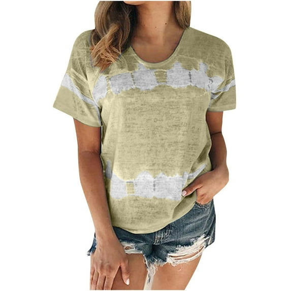 Going Out Tops for Women Viikei Womens Tops Short Sleeve Plus Size Fashion O-Neck Solid Color with Printing Shirt forWomen Leisure Loose Fit Graphic Tee forSpring Summer Women's Fashion Printed Tops