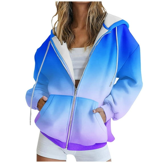 Viikei Zip Up Hoodies for Women Sweatshirt for Women Women's Casual Printed Zippered Long Sleeved Hooded Sweatshirt Jacket Top