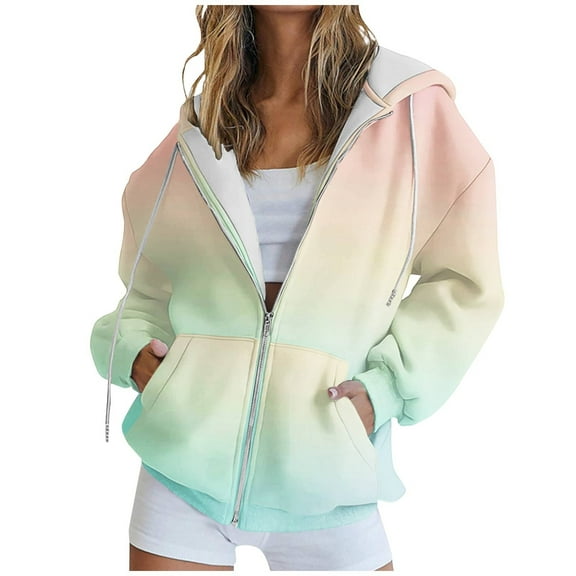 Viikei Zip Up Hoodies for Women Sweatshirt for Women Women's Casual Printed Zippered Long Sleeved Hooded Sweatshirt Jacket Top