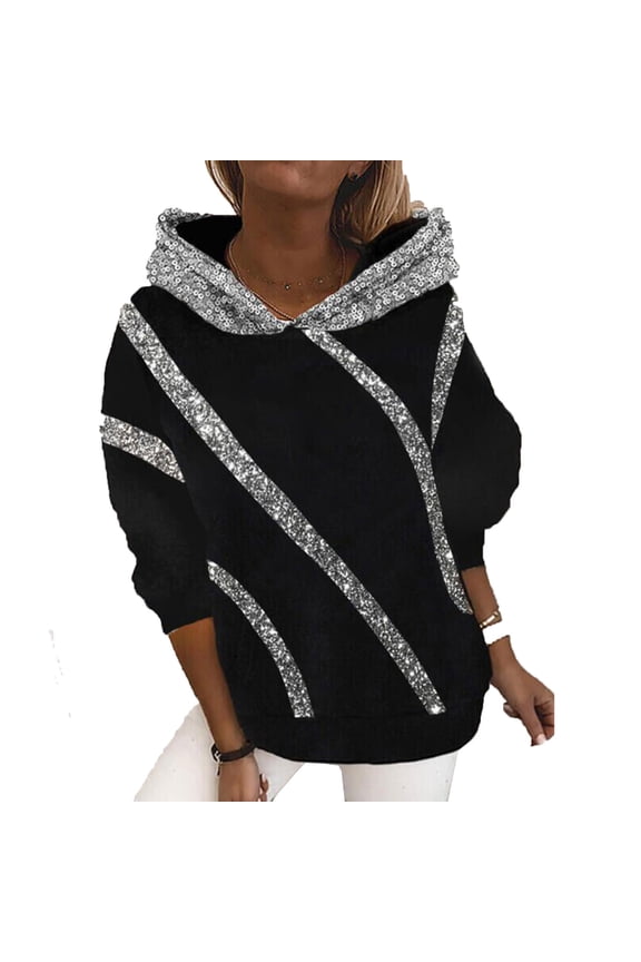 Zip Up Hoodies for Women Sweatshirt for Women Women's Sequin Casual Hooded Solid Long Sleeved Sweatersweater Jacket