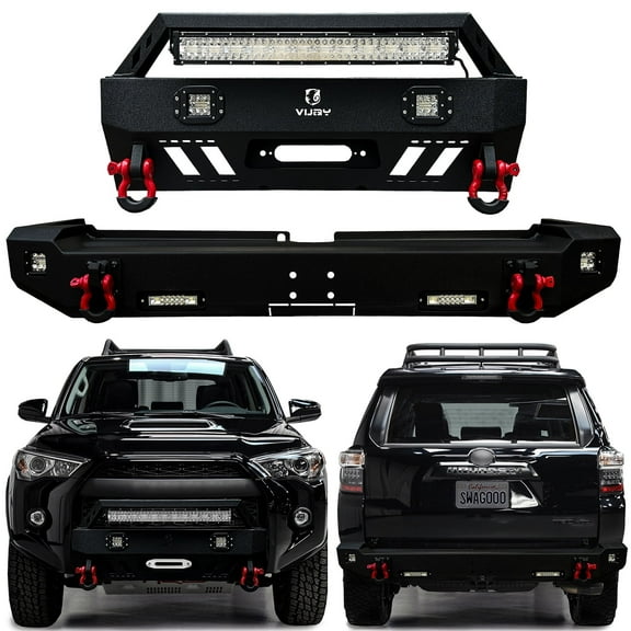 Vijay  Front and Rear Bumper Compatible with 2015-2016-2017-2018-2019-2020 Toyota 4Runner Textured Steel with Lights and D-rings