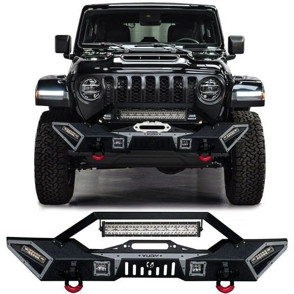 Vijay Black Front Bumper Fits 2018-2019-2020-2021-2022-2023-2024-2025 Jeep Wrangler JL/JLU with LED Lights and Winch Seat