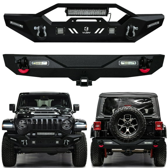 Vijay Black Front and Rear Bumpers Fits 2007-2017 Jeep Wrangler JK/JKU with Winch Plate