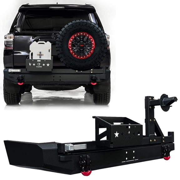 Vijay Compatible with 2015-2016-2017-2018-2019-2020 Toyota 4Runner Rear Bumper with Tire Carrier Textured Black Steel with D-rings
