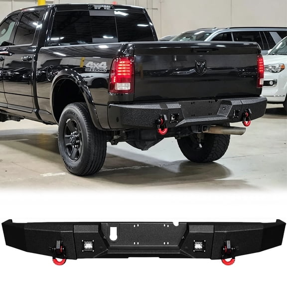 Vijay Compatible with 2010-2011-2012-2013-2014-2015-2016-2017-2018 Dodge Ram 2500/3500 Rear Bumper Textured Black Steel with LED Light and Black D-ring