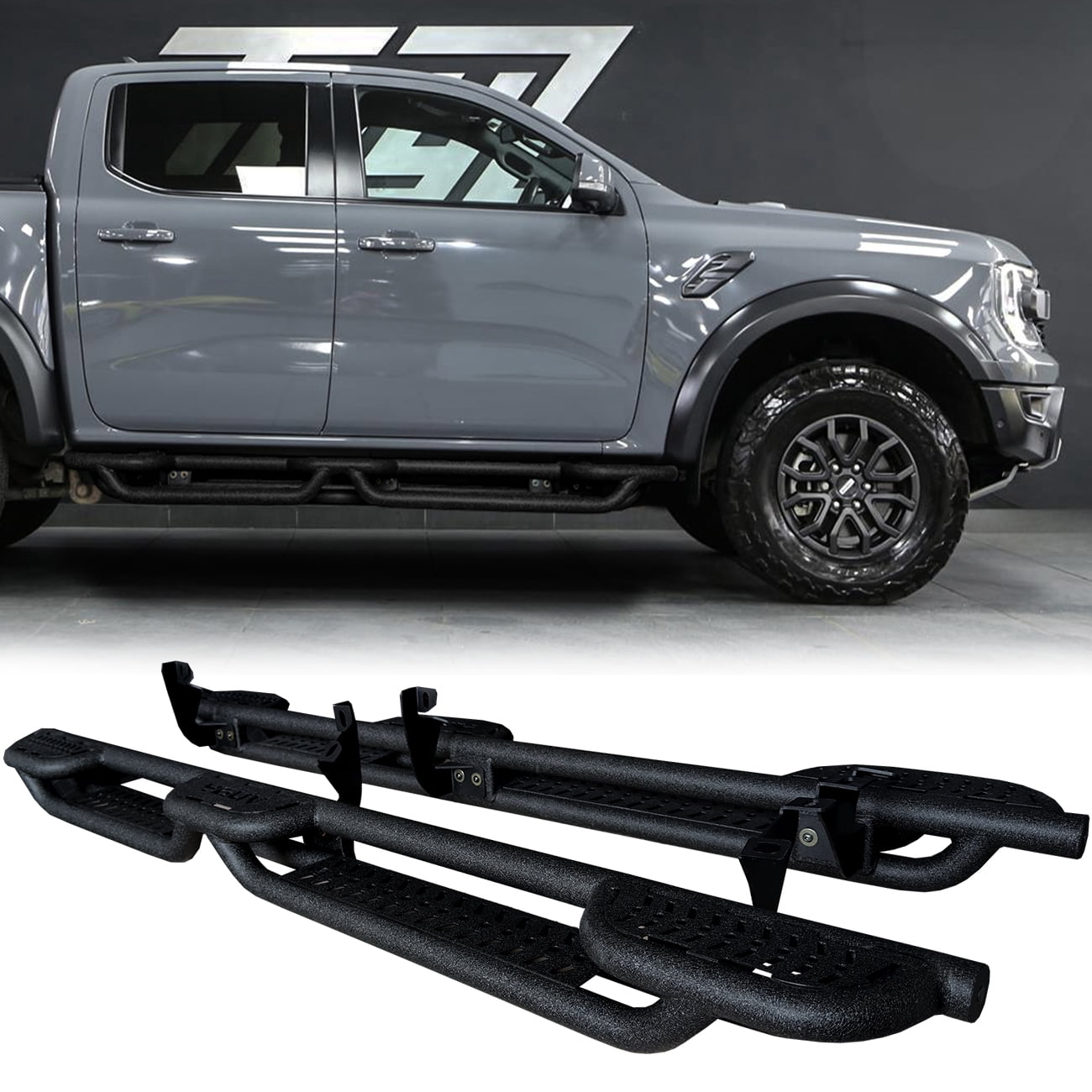 Vijay Compatible with 2019-2020-2021-2022-2023-2024-2025-2026 Ford Ranger SuperCrew Cab Running Boards & Step Bars Nerf Bar Dual-Stage Textured Black Powder Coated, 6 Inch Step Bars Side Steps