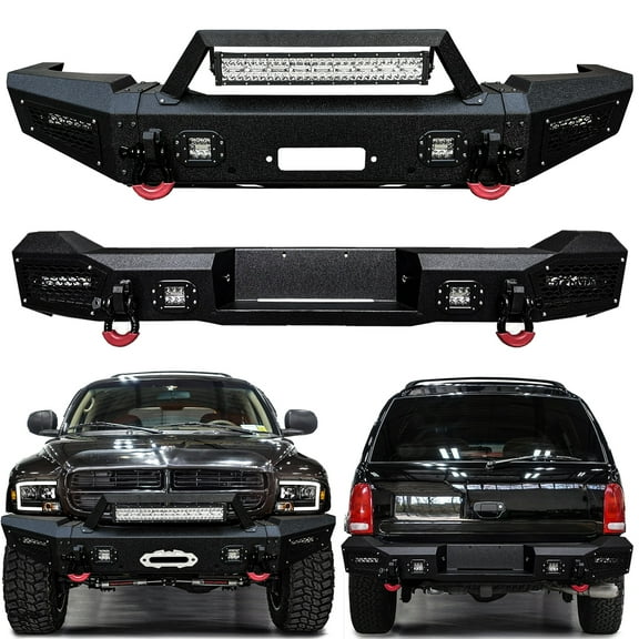 Vijay Compatible with 1998-1999-2000-2001-2002-2003 Dodge Durango Front and Rear Bumpers with Aluminum LED Lights and D-Rings