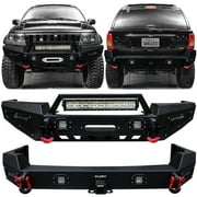 Vijay Compatible with 1999-2000-2001-2002-2003-2004 Jeep Grand Cherokee WJ Front and Rear Bumper Textured Black Steel with Light and D-ring