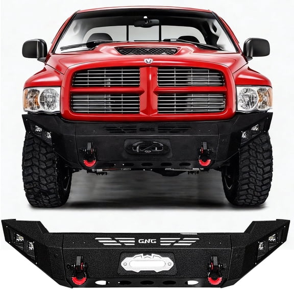 Vijay Compatible with 2002-2003-2004-2005 Dodge RAM 1500 Front Bumper Textured Black Steel with Lights and D-rings
