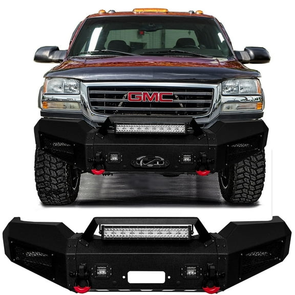 Vijay Compatible with 2003-2004-2005-2006 GMC Sierra 2500HD/ 3500 Front Bumper Textured Steel with Light and D-ring