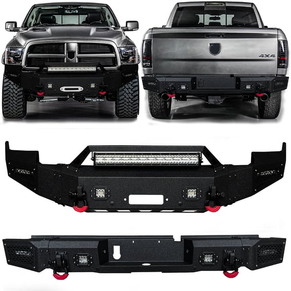 Vijay Compatible with 2009-2010-2011-2012 Dodge Ram 1500 Steel Front and Rear Bumper with Lights and D-Rings